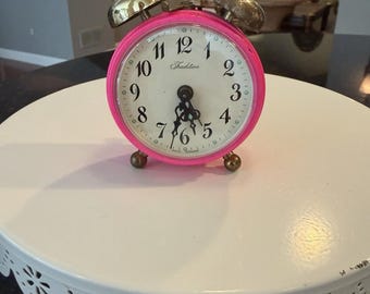 Vtg Tradition West Germany Pink Wind Up Alarm Clock Twin Brass Bells Works