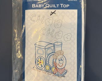 Nieuwe Fairway babydeken met geborduurd patroon en treintje, 36 x 50 cm