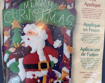 Vintage 2001 DIY Dimensions Felt Works Appliqué Merry Christmas Banner 15x22 Nieuw