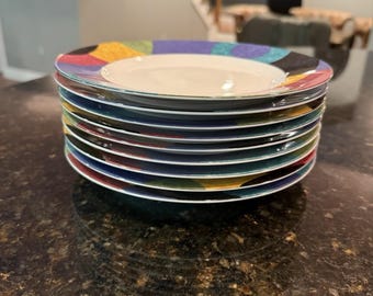 Conjunto de 9 pratos de salada Mikasa Currents California de 8,25 polegadas (21 cm) vintage dos anos 90 (M5101)