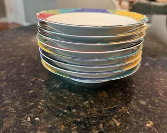 Conjunto de 8 pires/pratos de sobremesa Mikasa Currents California de 15 cm (6") vintage dos anos 90 (M5101)