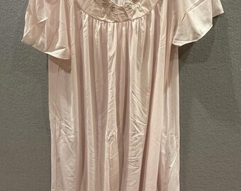 Camisón rosa de mujer Miss Elaine, de nailon, manga corta, talla mediana, estilo vintage.