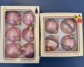 Vintage kerstornamenten van Krebs, roze, set van 2