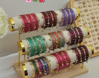 Kashmiri Bell Bangles Set Ghungroo Charm Indian Bridal Jewellery Traditional Pakistani Colourful Stacking Bracelets Wedding Gift Rani Pink
