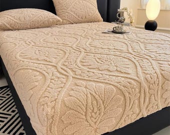Gezellig ingerichte fleece laken Thermische matrasbeschermer Elastische pluche kussenslopen voor eenpersoons kingsize bed Soft Home Comfort Set