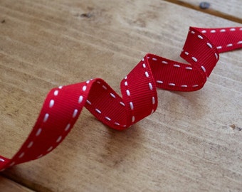 Grosgrain Ribbon Colors Cranberry OR Navy with White StitchingAssorted YardagesCraft Supplies*