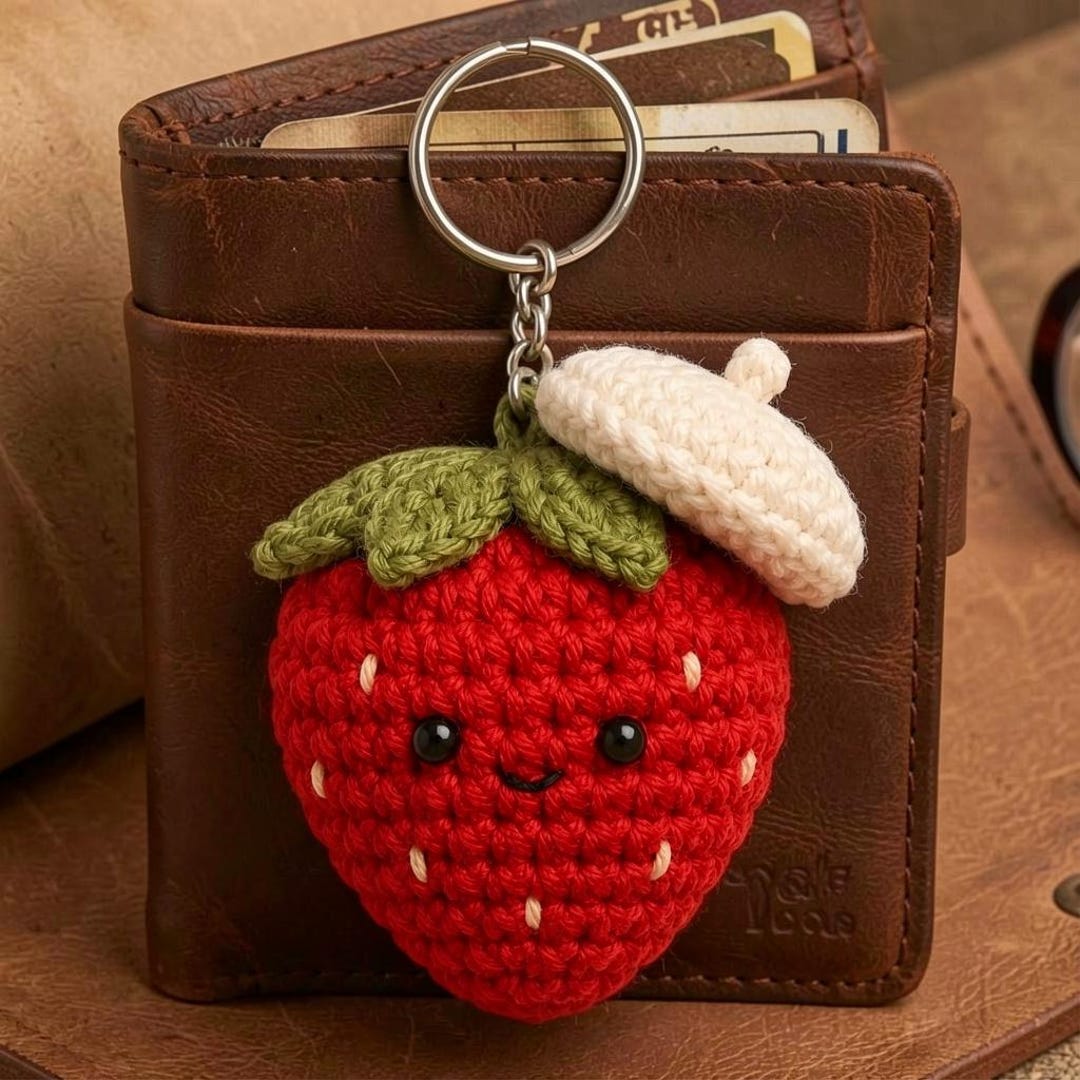 Strawberry Beret Bag Charm, Whimsical French Fruit Accessory, Yarn ...