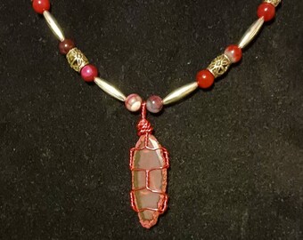 Wire wrapped Agate with Dragon vein Agate Necklace