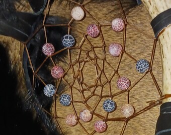 Deer Antler Dream Catcher dragon vein Agate black rabbit fur black leather rooster and goose feathers