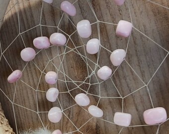 Deer Antler Dream Catcher white rabbit fur pink Agate turkey and rooster feathers grey leather wood beads metal cones