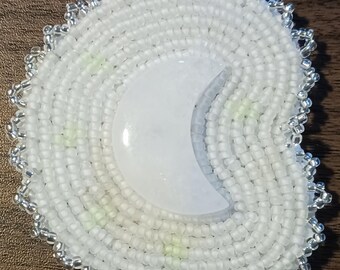 Beaded Pendant Medallion Quartz Moon Glow In the Dark Glass Seed beads