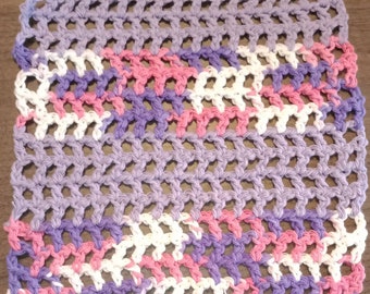 Crochet Dish Cloths purple pink and white