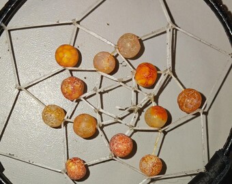 Dream Catcher orange dragon vein Agate rooster feathers