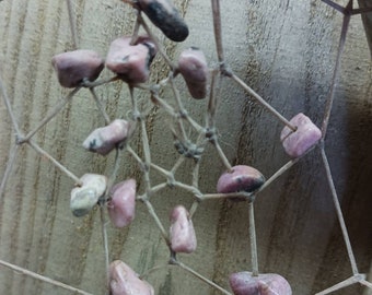 Deer Antler Dream Catcher Rhodonite  gemstones rooster feathers buckskin glass beads metal cones