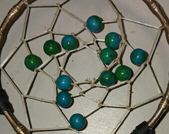 Dream Catcher Chrysocolla black leather rooster feathers