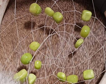 Deer Antler  Dream Catcher Jade stones grey leather rabbit fur turkey feathers