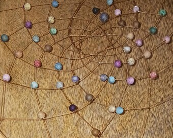 Dream Catcher grape vine dyed quartz beads  rooster feathers blue leather