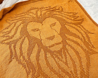 Knitting Pattern, Lion Blanket, PDF, Instant Download, Throw, Afghan