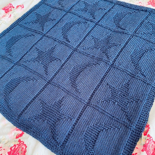 Knitting Pattern, Moon and Star Blanket, PDF, Instant Download, Baby Blanket