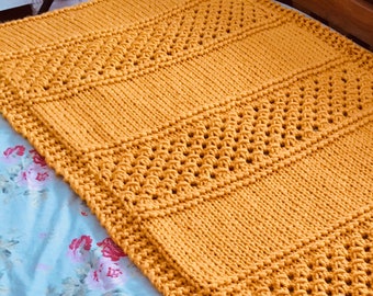 Knitting Pattern, Lace Stripe Bed Runner and Blanket, Super Chunky, Bulky, PDF, Instant Download