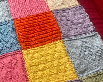 Knitting Pattern, Knit and Purl Patchwork Blanket, Aran, PDF, Instant Download, Textured