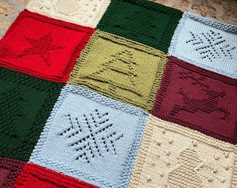 Knitting Pattern, Christmas Patchwork Blanket, Instant Download,