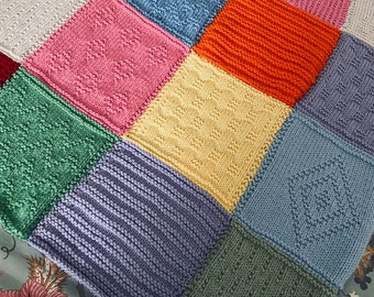 Knitting Pattern, Knit and Purl Patchwork Blanket, Aran, PDF, Instant Download, Textured