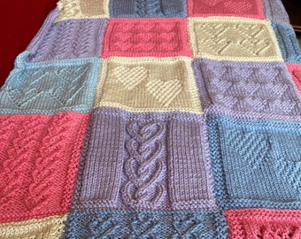 Knitting Pattern, Heart Patchwork Blanket, PDF, Instant Download