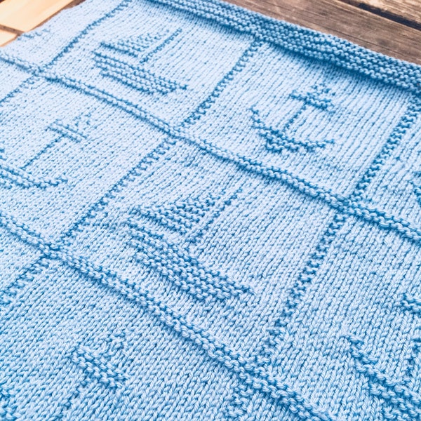 Knitting Pattern, Nautical 2 Blanket, PDF, Instant Download, Baby, Nursery