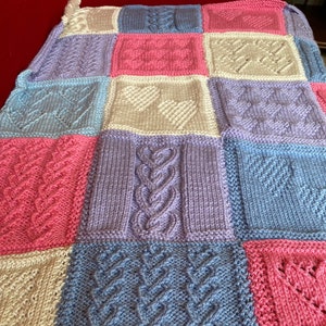 Knitting Pattern, Heart Patchwork Blanket, PDF, Instant Download