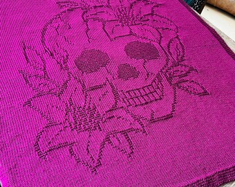 Knitting Pattern, Lily Skull Blanket, PDF, throw, Halloween, Day of the Dead