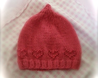 Baby Hat Knitting Pattern, Sweetheart hat, PDF