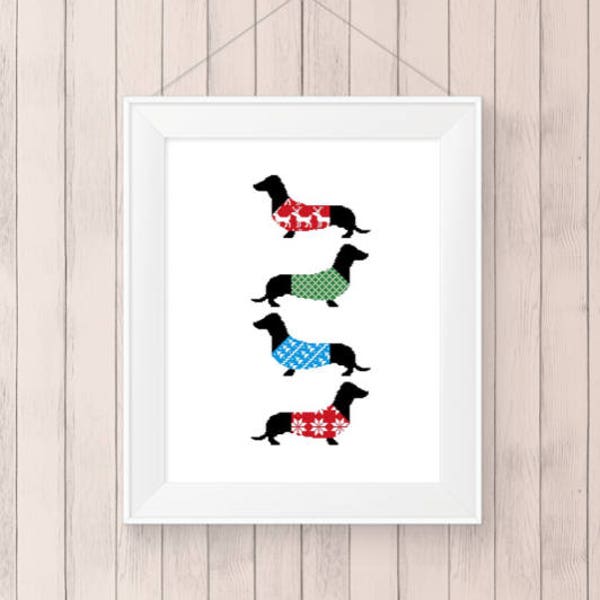 Festive Dachshund Cross Stitch Pattern, Christmas, PDF, Instant Download