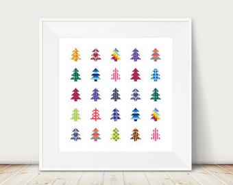 Christmas Forest Geometric Cross Stitch Pattern, PDF