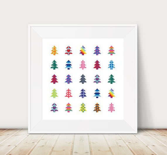 Christmas Forest Geometric Cross Stitch Pattern, PDF