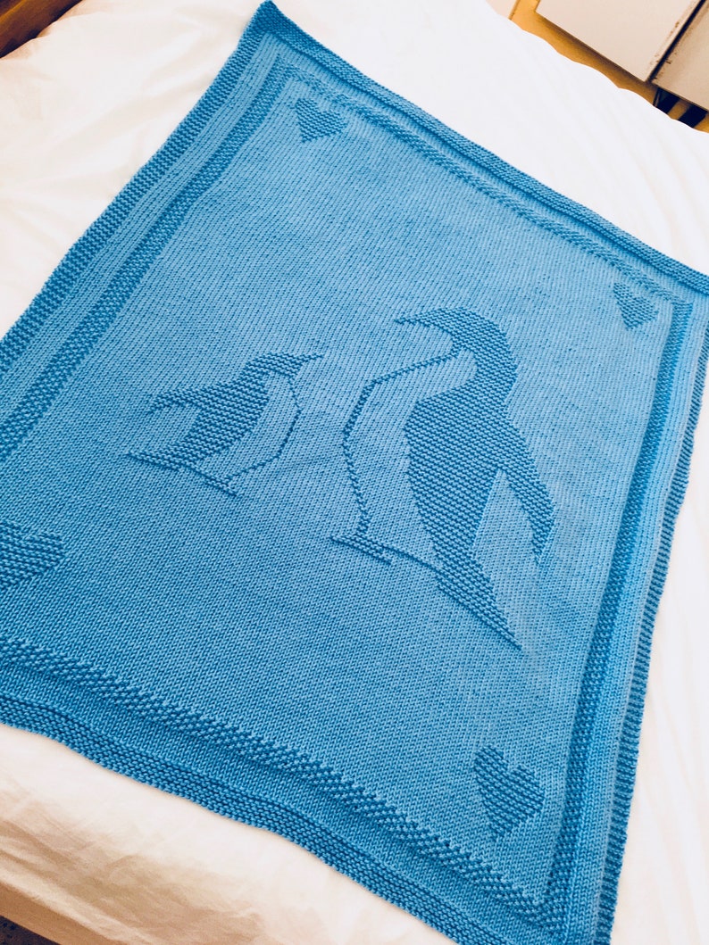 Knitting Pattern, Penguin Blanket, Baby, Throw, Instant Download, PDF image 1