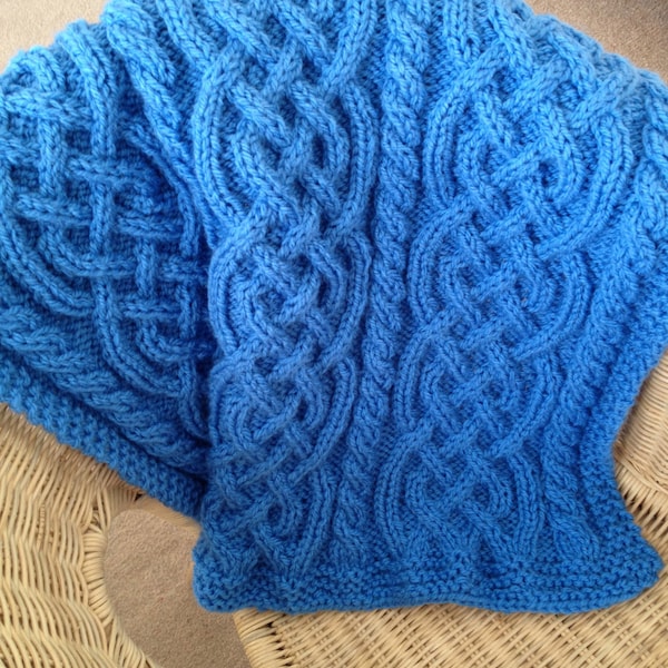 Knitting pattern, Celtic Cable Baby Blanket, Pram, Chunky, PDF, Instant Download