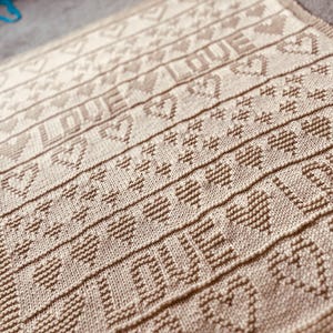 Knitting Pattern, Love Sampler Blanket, Instant Download, PDF, Throw, Baby blanket