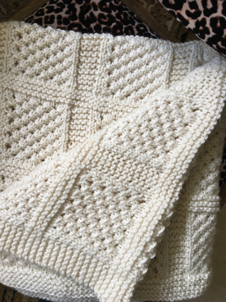 Knitting Pattern Lace Panel Blanket Textured Cosy Aran Etsy