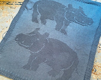 Knitting Pattern, Hippo Blanket, PDF, Instant Download, Throw