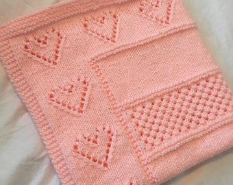 Knitting Pattern, Heart Border Blanket, PDF, Instant Download, Baby blanket, throw