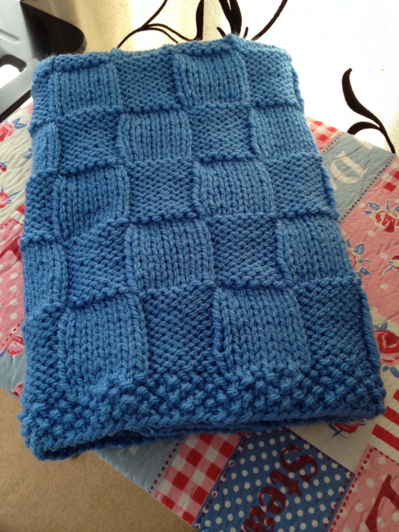 Easy Baby Blanket Knitting Pattern Chunky Check Basketweave Etsy UK