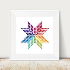 Geometrical Star Cross Stitch Pattern, Rainbow, PDF, Instant Download