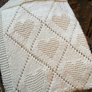 Knitting Pattern, Diamond Love Blanket, Heirloom Blanket, Throw, PDF, Instant Download, heart, lace image 9