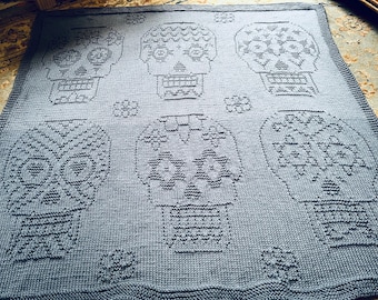Knitting Pattern, Day of the Dead Blanket, PDF, Instant Download