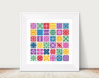 Mini Patches Cross Stitch Pattern, DMC Threads, Instant Download