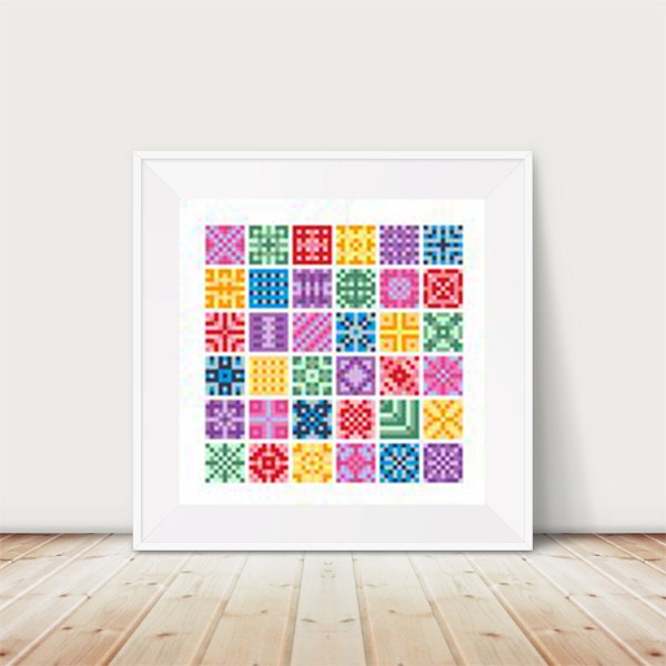 Mini Patches Cross Stitch Pattern, DMC Threads, Instant Download