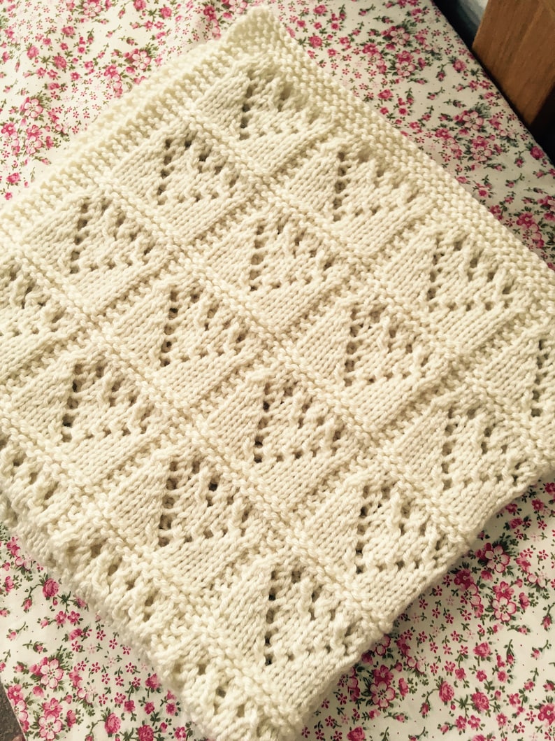 Knitting Pattern Lace Hearts Baby Blanket PDF Aran Etsy UK