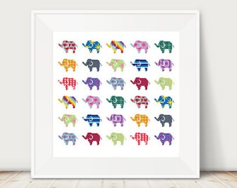 Elephants - Trunks Up! Cross stitch pattern, PDF, Instant Download