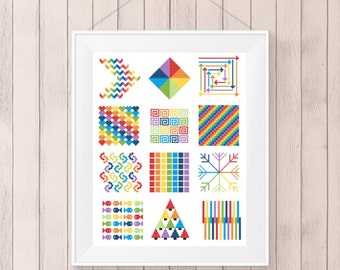 Modern Cross Stitch Pattern, Geometric, Rainbow, PDF, DMC Threads,